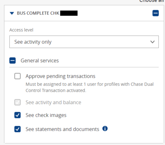 Assign Access Level in Chase Business