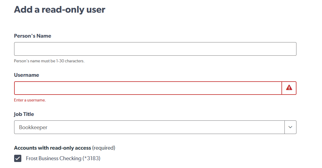 Frost Bank Add Read-Only User