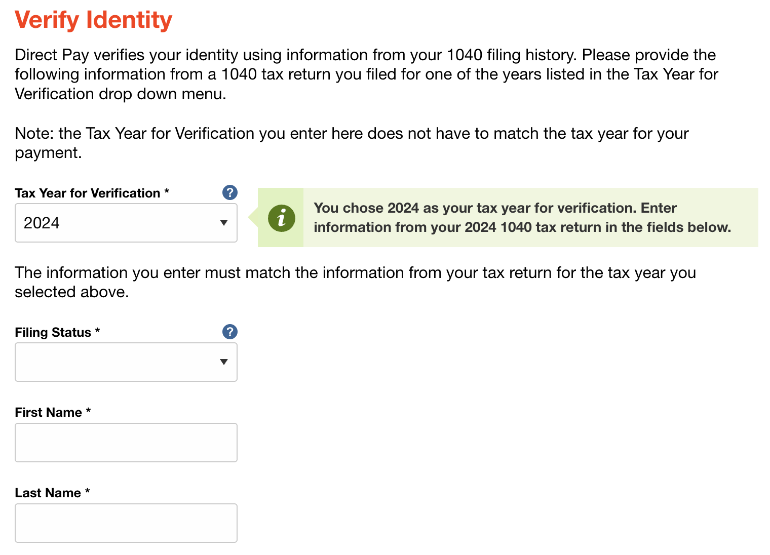 IRS Direct Pay Verify Identity