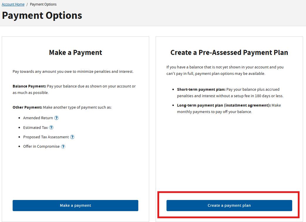 IRS Create a Payment Plan