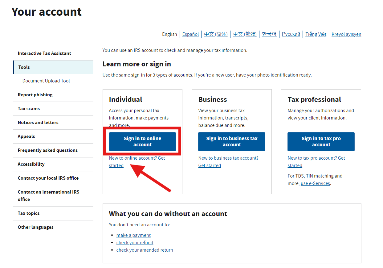 IRS Individual Sign-In