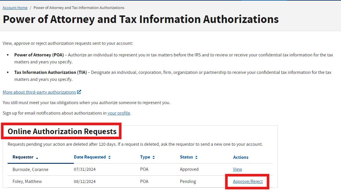 IRS Power of Attorney Authorizations