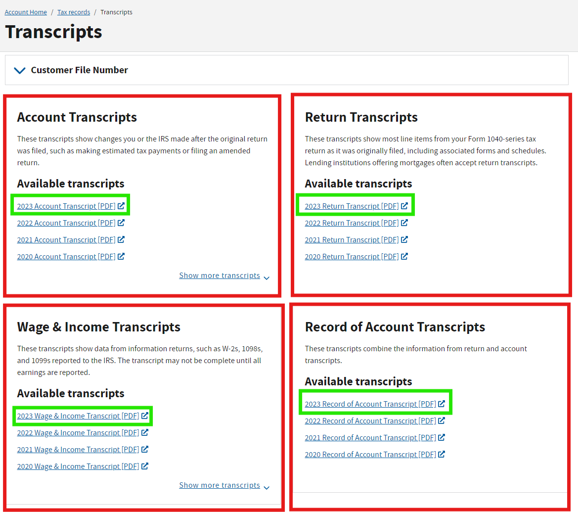 IRS Website Transcripts View