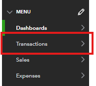 QuickBooks Online Transactions Menu