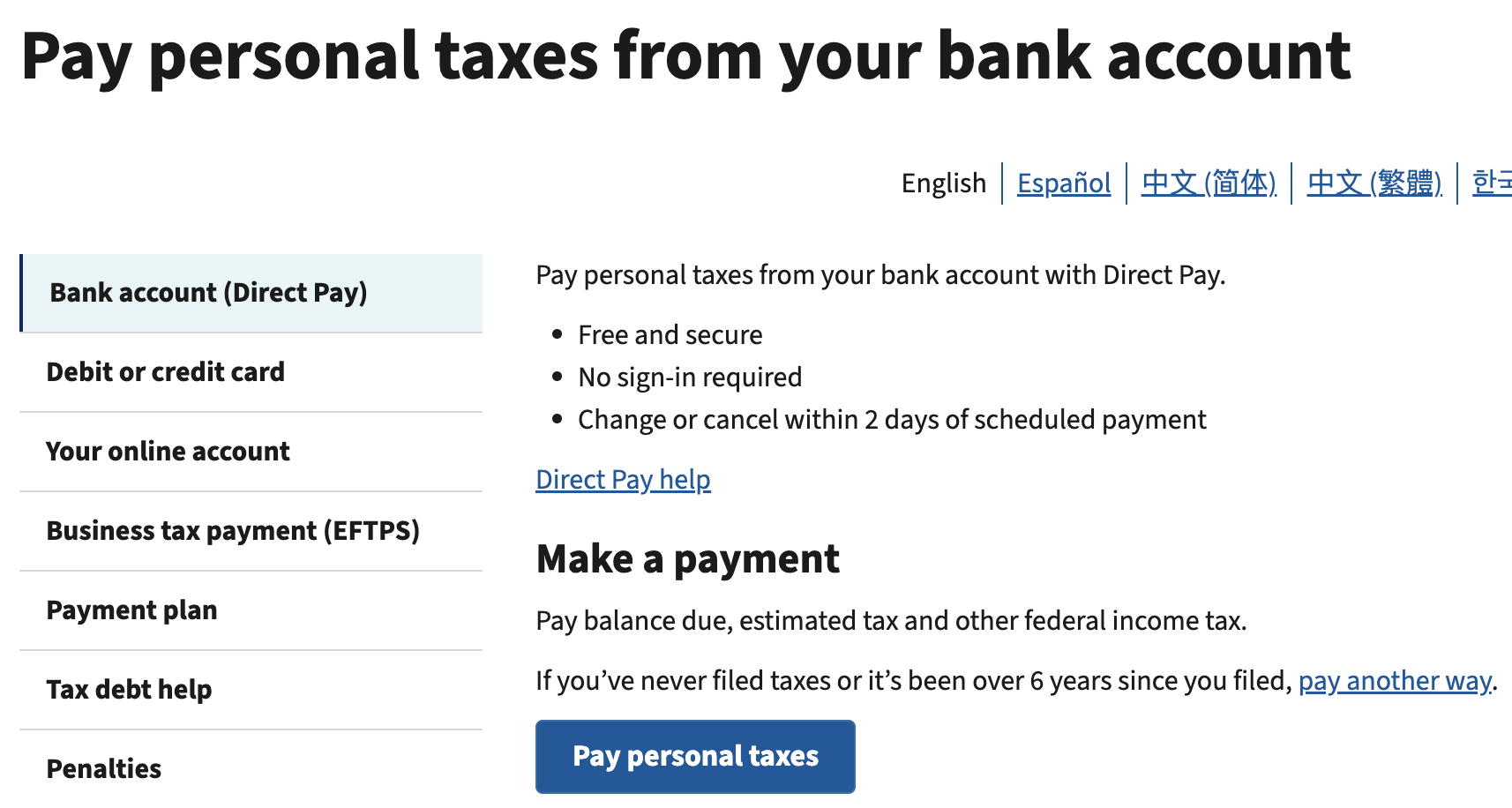 Pay Personal Taxes Direct Pay