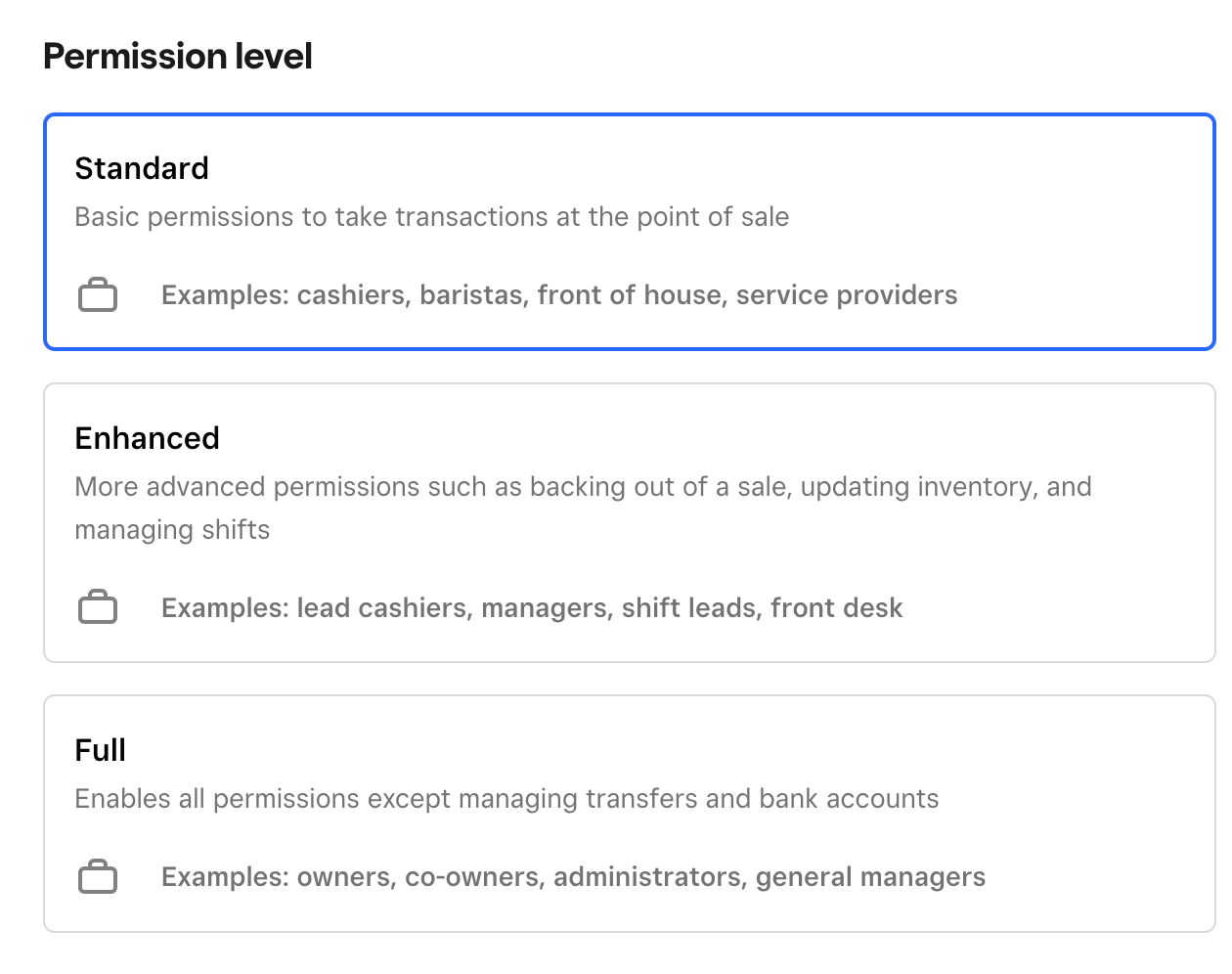 Square Standard Permission Level